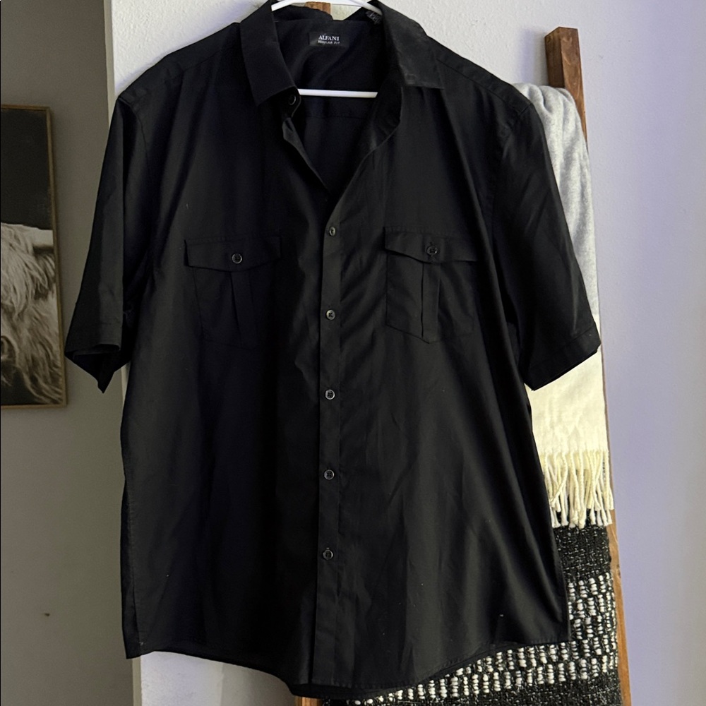 Alfani Black Casual Button Down Shirt